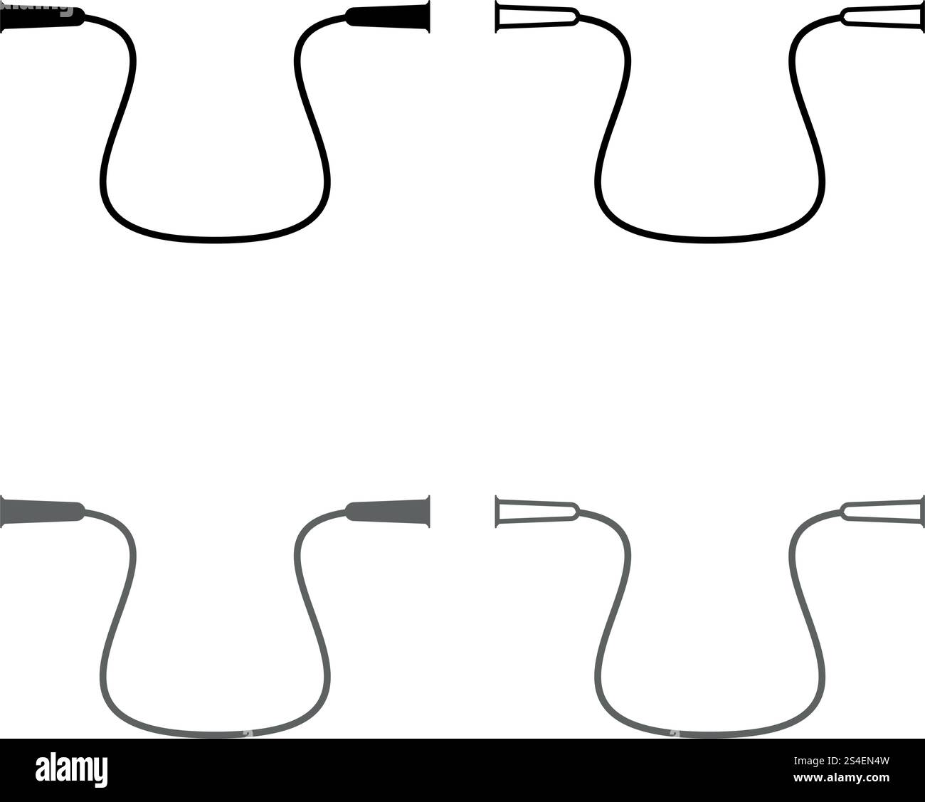 Salto con la corda per allenamento corda da salto per attività sportive Imposta icona grigio colore nero illustrazione vettoriale outline stile piatto semplice immagine Illustrazione Vettoriale