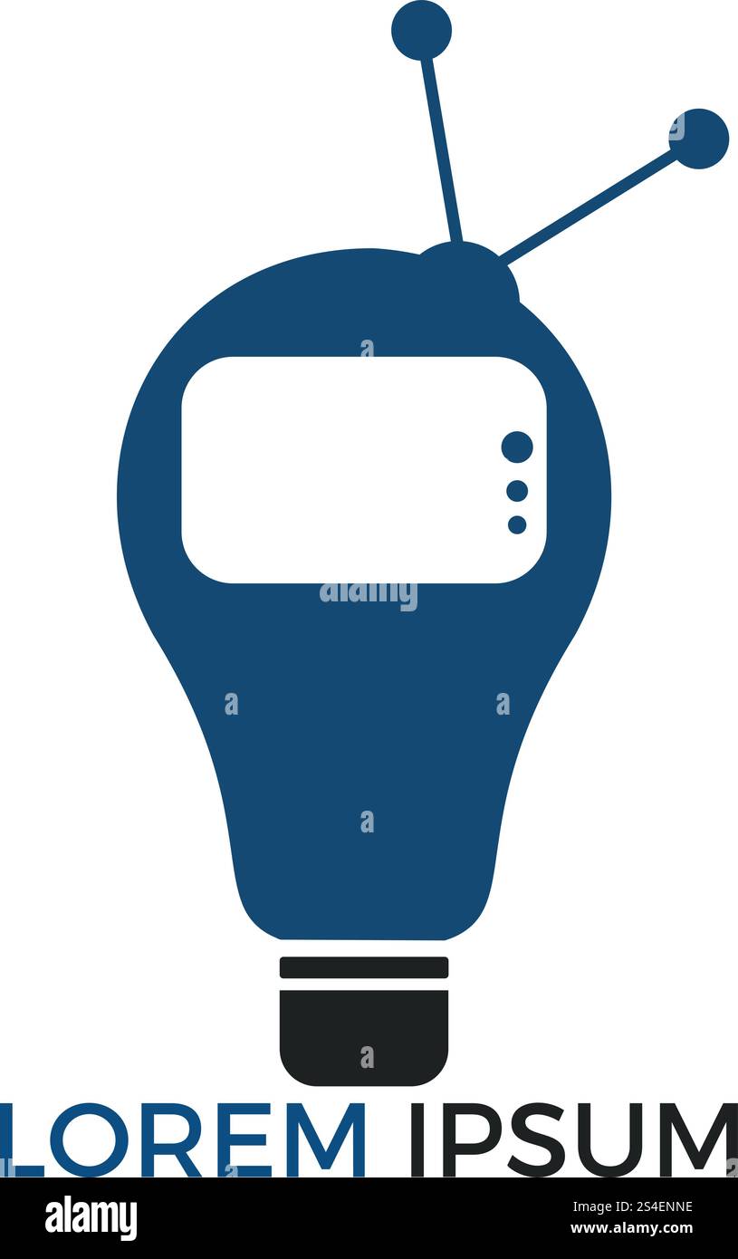 Design della lampadina e del logo del televisore. Idee creative per programmi televisivi. Illustrazione Vettoriale