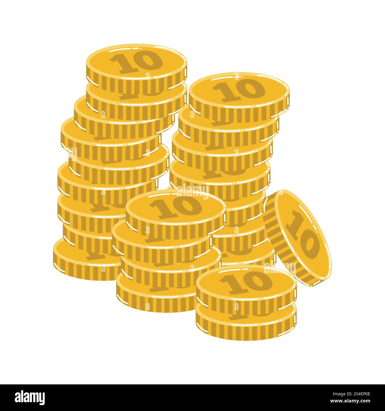 Soldi d'oro dei cartoni animati in pile. Deposito di un tesoro o di una banca. Concetto di finanza e reddito. Illustrazione Vettoriale