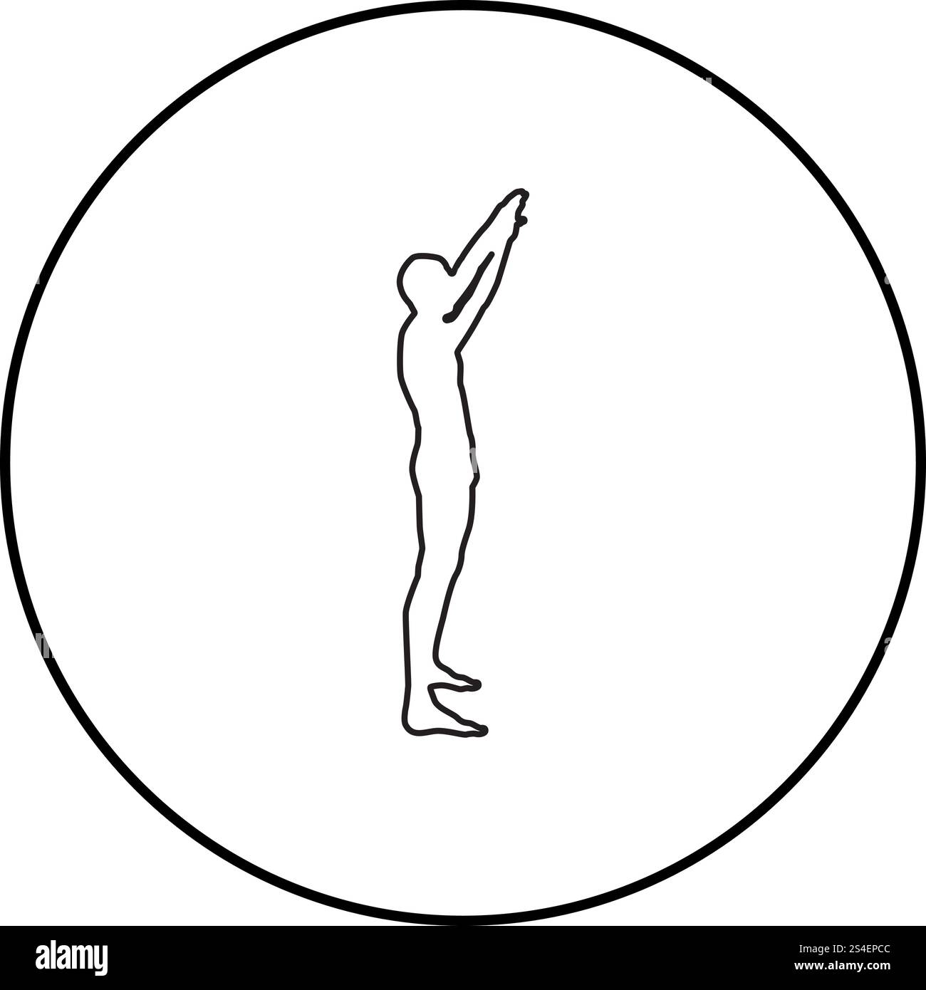 Uomo con braccia alzate sportivo alzando le mani vista laterale icona colore nero profilo illustrazione vettoriale stile piatto semplice immagine in cerchio intorno Illustrazione Vettoriale