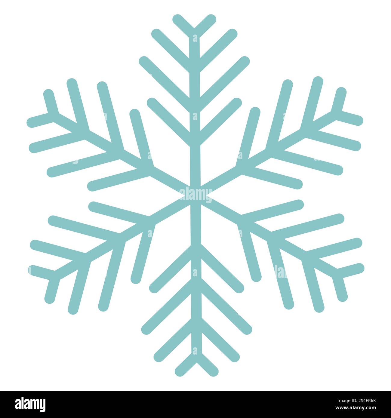 Grazioso fiocco di neve dalle linee sottili blu cartoni animati in stile piatto isolato su sfondo bianco. Illustrazione Vettoriale