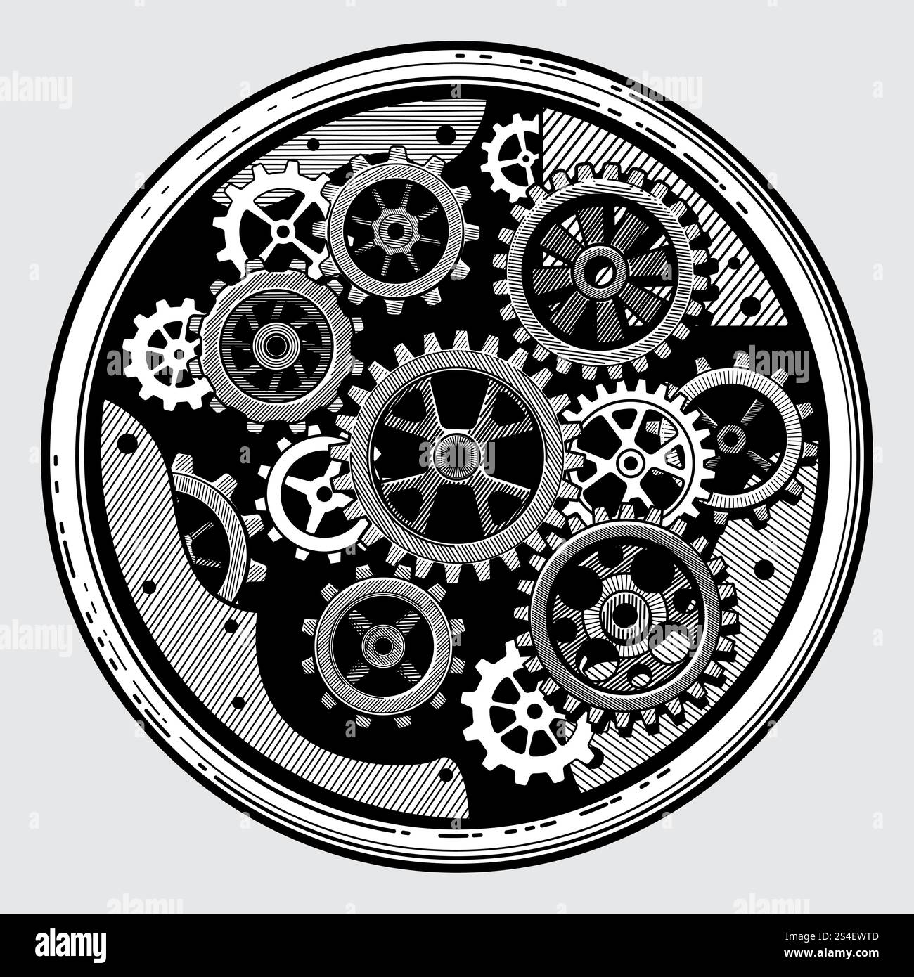 Macchinari industriali d'epoca con ingranaggi. Trasmissione a ruota dentata in figura vettoriale disegnata a mano. Attrezzatura con ruota dentata di trasmissione dello schizzo del macchinario. Macchinari industriali d'epoca con ingranaggi. Trasmissione a ruota dentata in figura vettoriale disegnata a mano Illustrazione Vettoriale