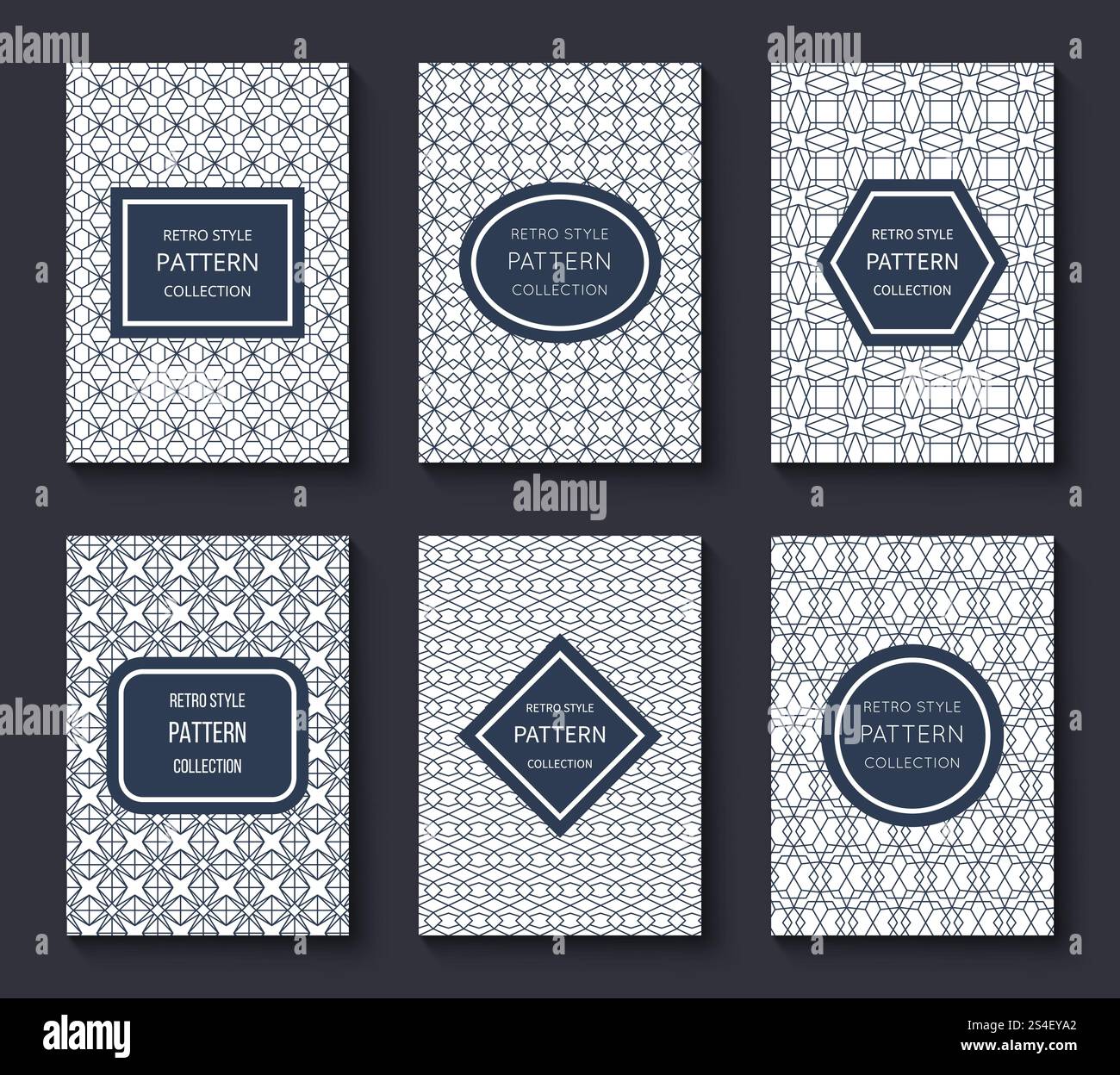 Modelli di design vettoriale per brochure con etichette e motivi a strisce vintage minimali. Scheda brochure con illustrazione del modello di linea. Modelli di design vettoriale per brochure con etichette e motivi a strisce vintage minimali Illustrazione Vettoriale