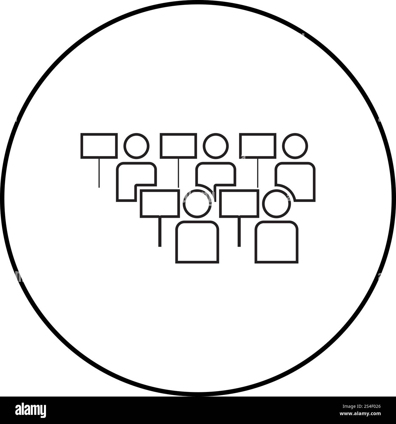 Concetto di protesta dimostrazione folla di manifestanti People Revolution idea icona problema sociale contorno nero illustrazione vettoriale stile piatto immagine semplice in cerchio rotondo Illustrazione Vettoriale
