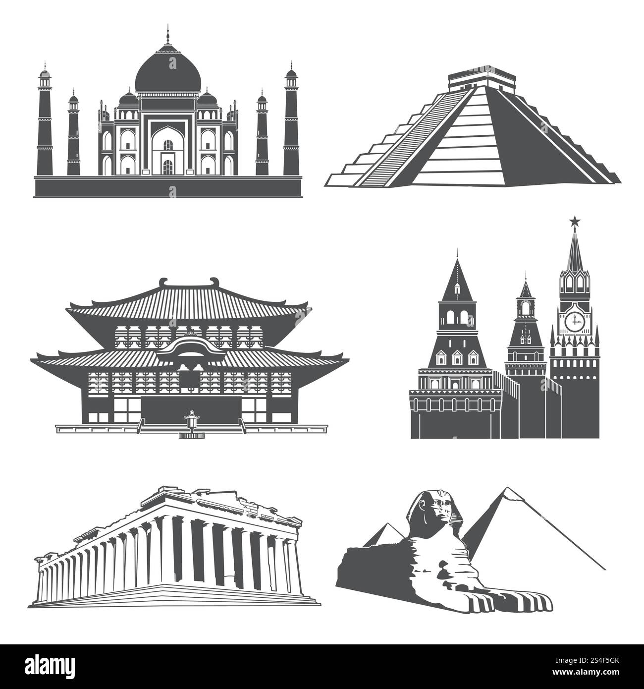 Viaggia attraverso i monumenti storici con il famoso set vettoriale di monumenti del mondo. Famoso monumento, statua e illustrazione architettonica del tempio. Viaggia attraverso i monumenti storici con il famoso set vettoriale di monumenti del mondo Illustrazione Vettoriale