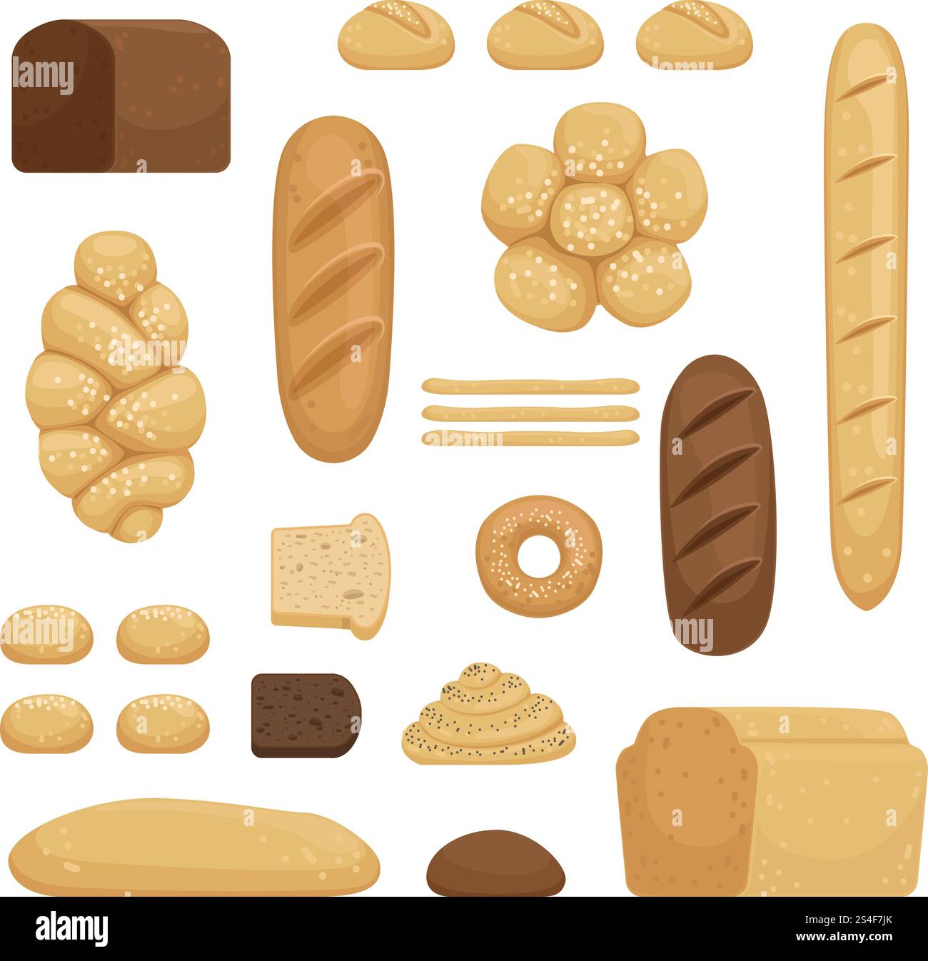 Prodotti da forno. Illustrazione vettoriale di diversi tipi di pane in stile cartoni animati. Panetteria a colazione. Prodotti da forno. Illustrazione vettoriale di diversi tipi di pane in stile cartoni animati Illustrazione Vettoriale