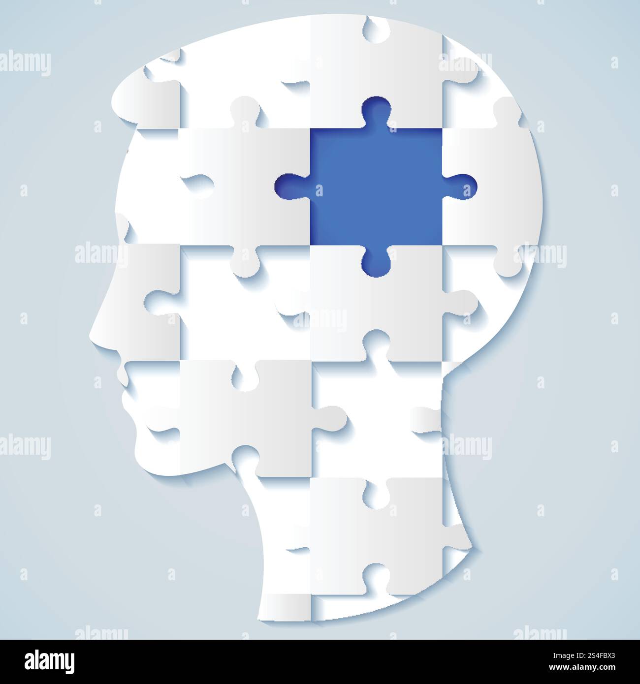 Volto umano sotto forma di puzzle con una metà blu. concetto di business Illustrazione Vettoriale