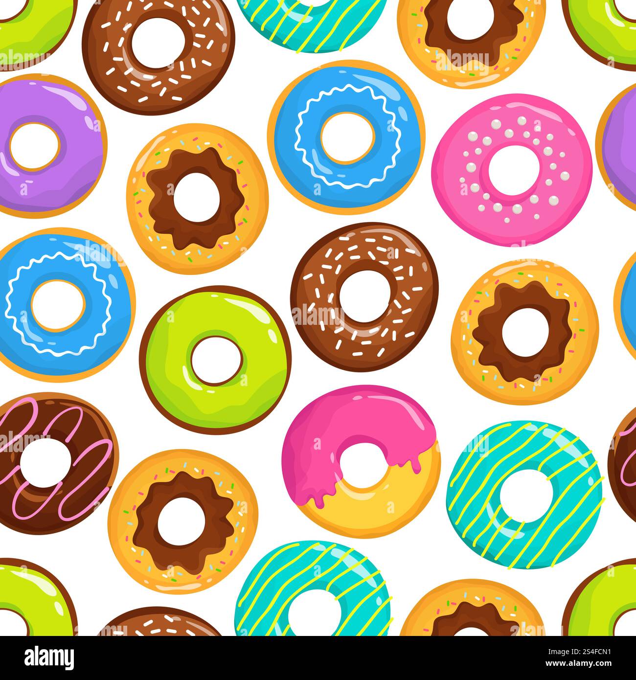 Deliziose torte glassate ciambelle al cioccolato con motivo vettoriale senza cuciture. Modello buonissimo di ciambella, illustrazione dolce dessert. Deliziose torte glassate ciambelle al cioccolato con motivo vettoriale senza cuciture Illustrazione Vettoriale