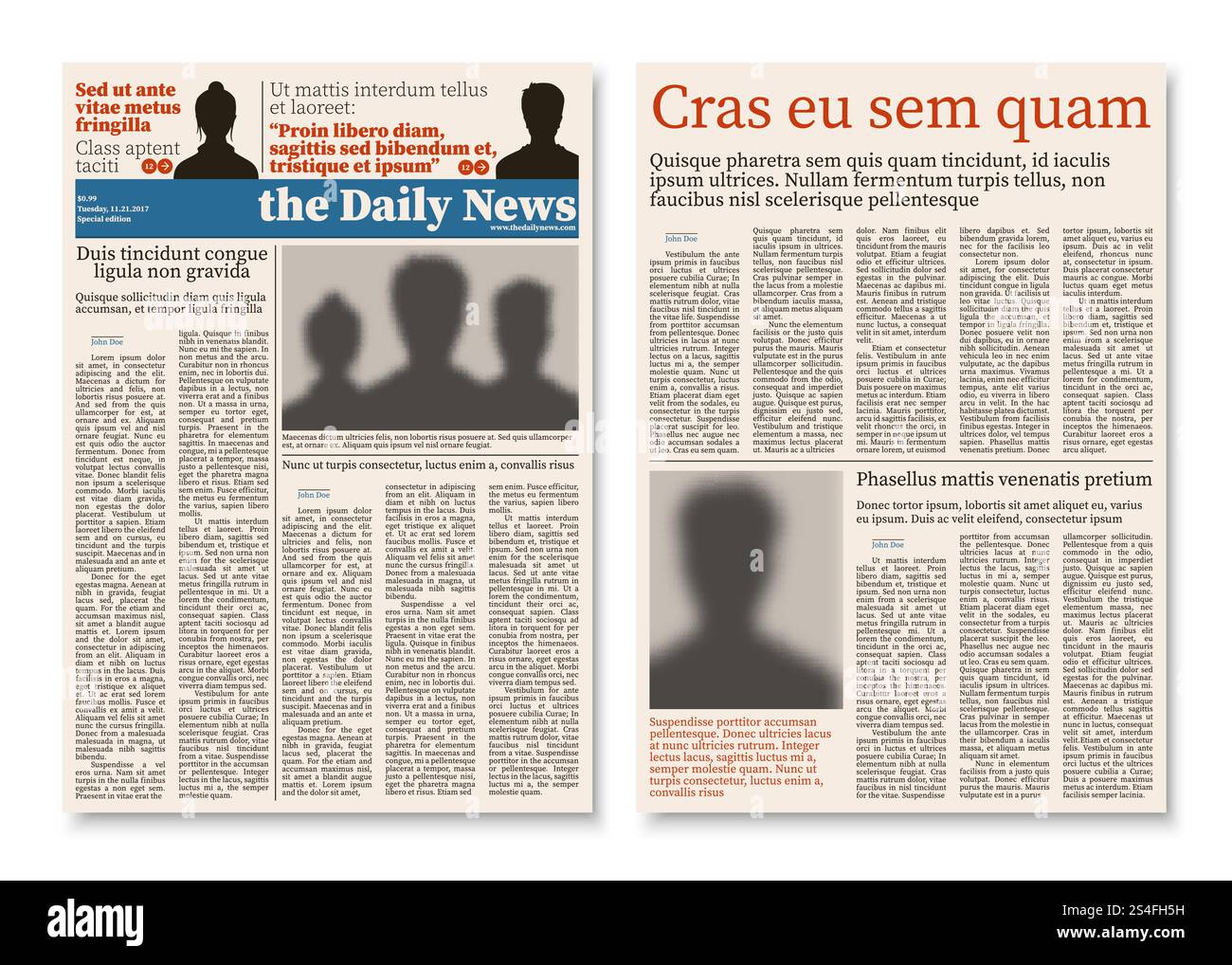 Costruzione modulare di giornali con modello vettoriale di informazioni pubblicitarie. Opuscolo tipografico dei giornali con pubblicità e illustrazione delle notizie. Costruzione modulare di giornali con modello vettoriale di informazioni pubblicitarie Illustrazione Vettoriale