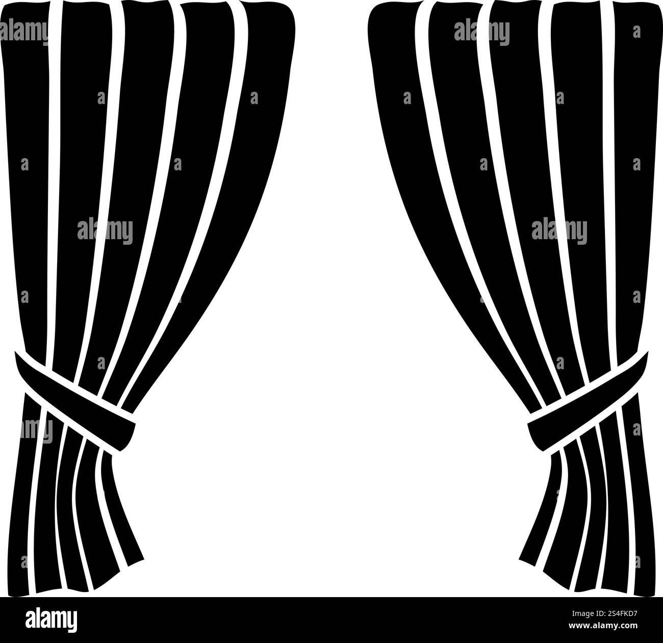 Tende tendine parasole tenda tenda tenda tenda Portiere tende per cerimonie tende di lusso presentazione del palco Presintation Concept tende aperte icona Premiere idea colore nero illustrazione vettoriale stile piatto immagine semplice Illustrazione Vettoriale