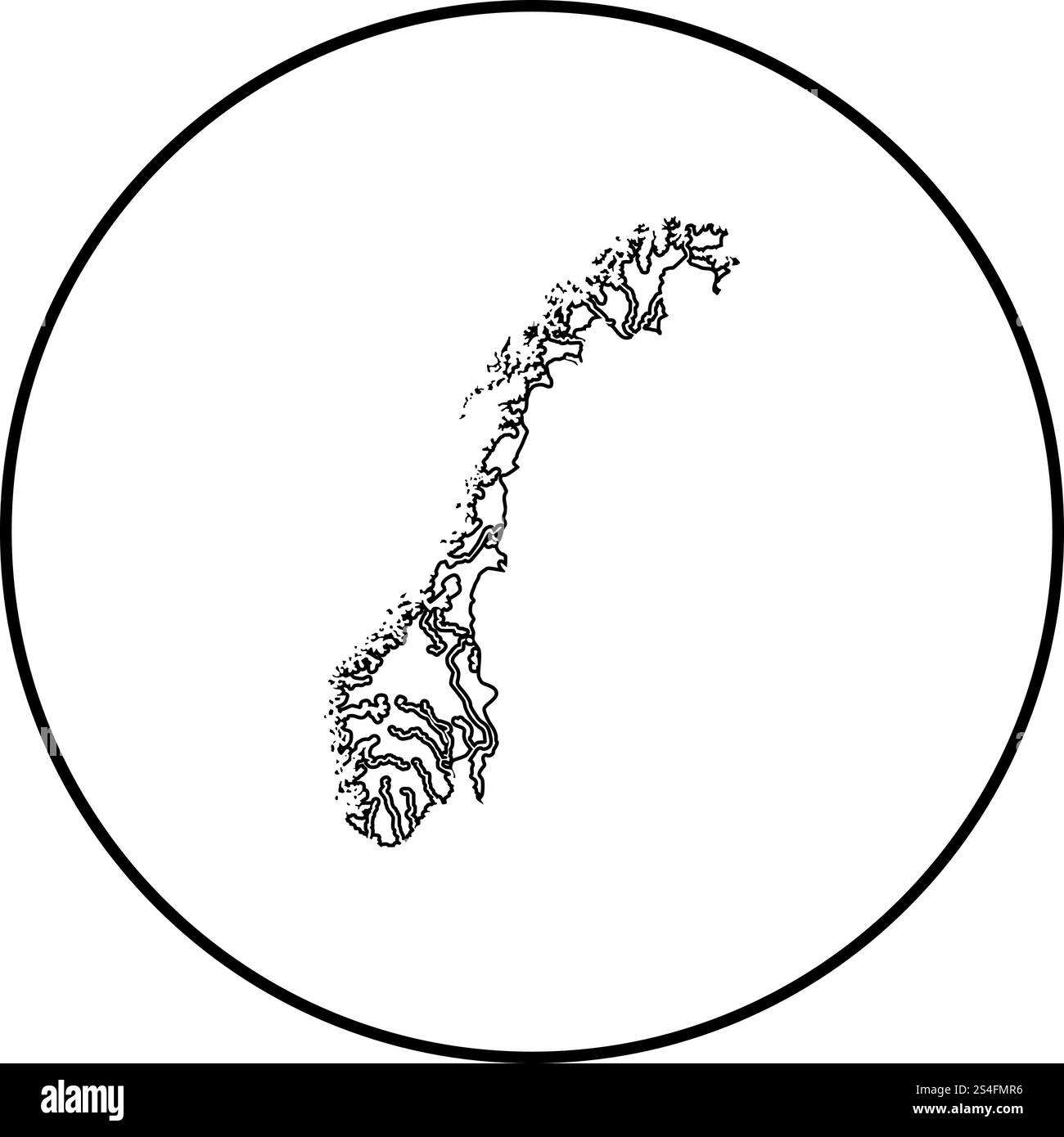 Mappa di Norvegia icona profilo colore nero vettore in cerchio intorno illustrazione stile piatto semplice immagine Illustrazione Vettoriale