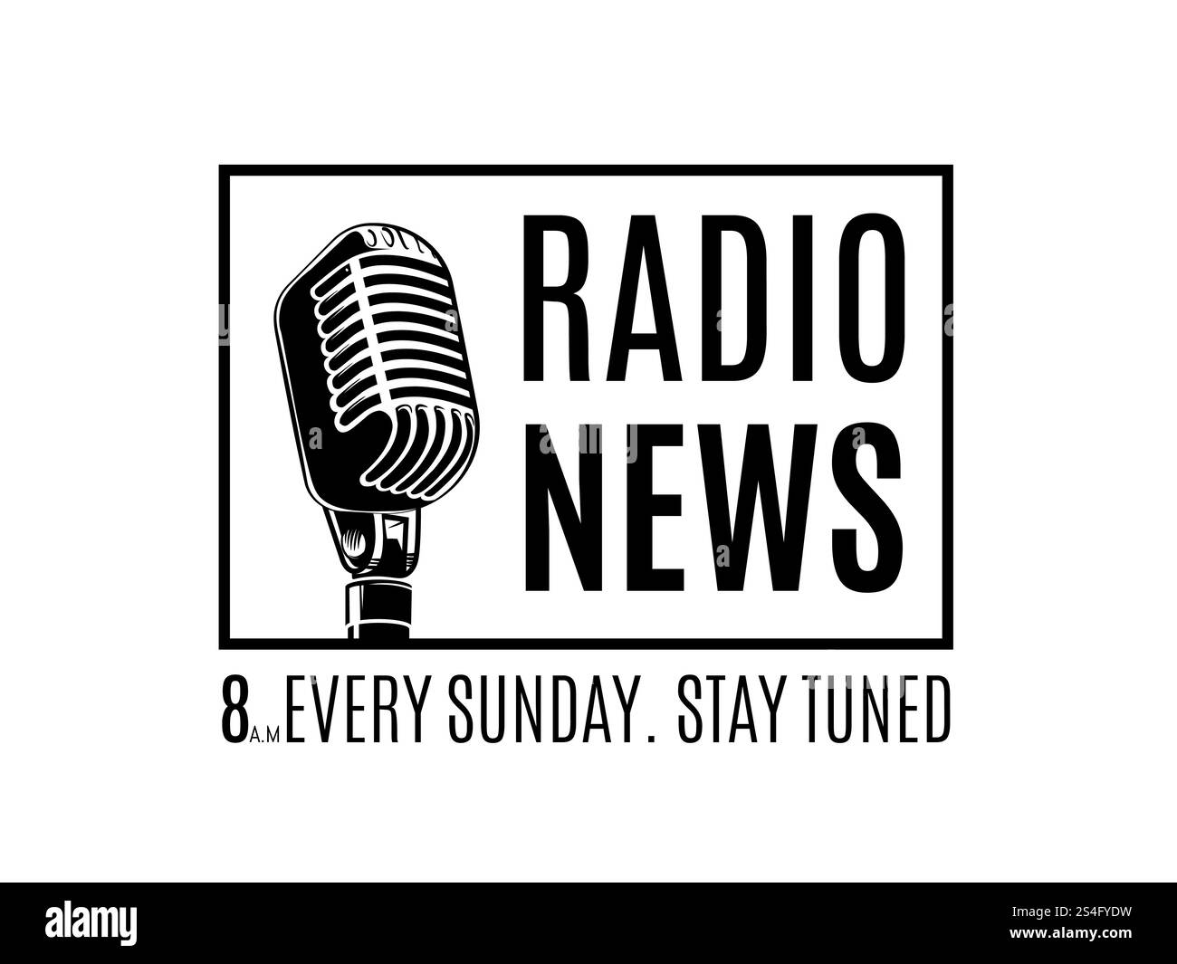 Logo Vector radio news con microfono nel telaio isolato su sfondo bianco. Logo Vector radio news con microfono isolato Illustrazione Vettoriale