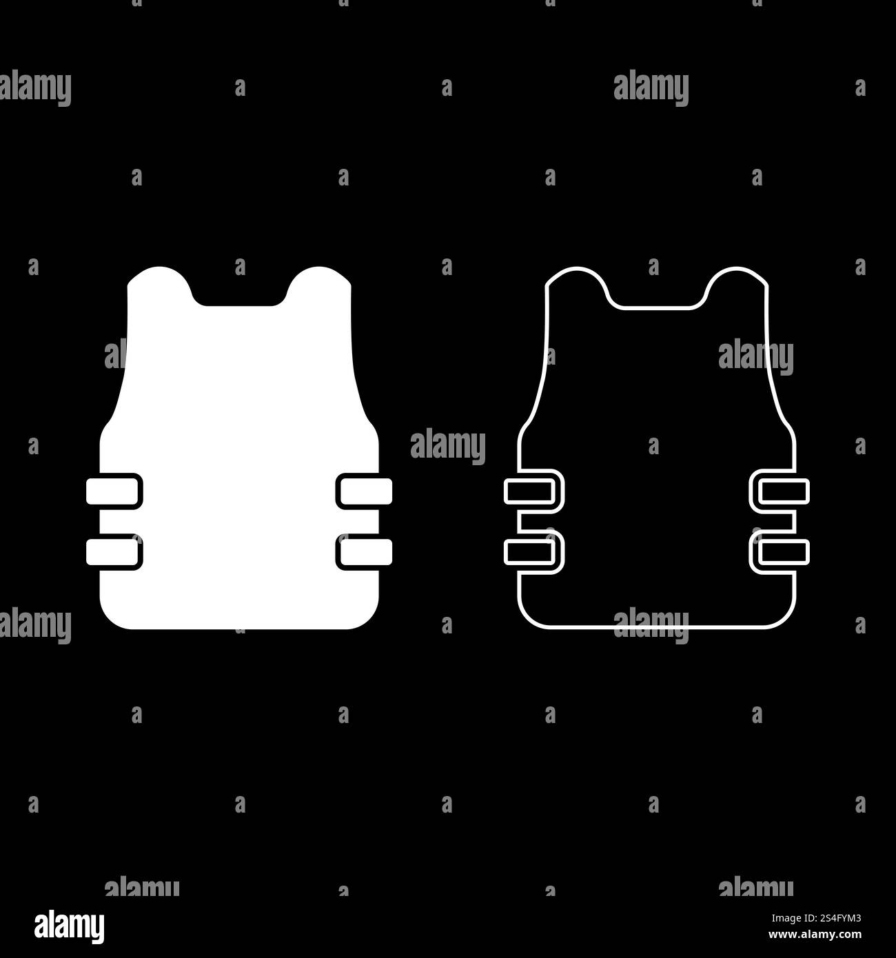 Giubbotto antiproiettile flak jacket il set di icone di colore bianco illustrazione vettoriale stile piatto semplice immagine Illustrazione Vettoriale