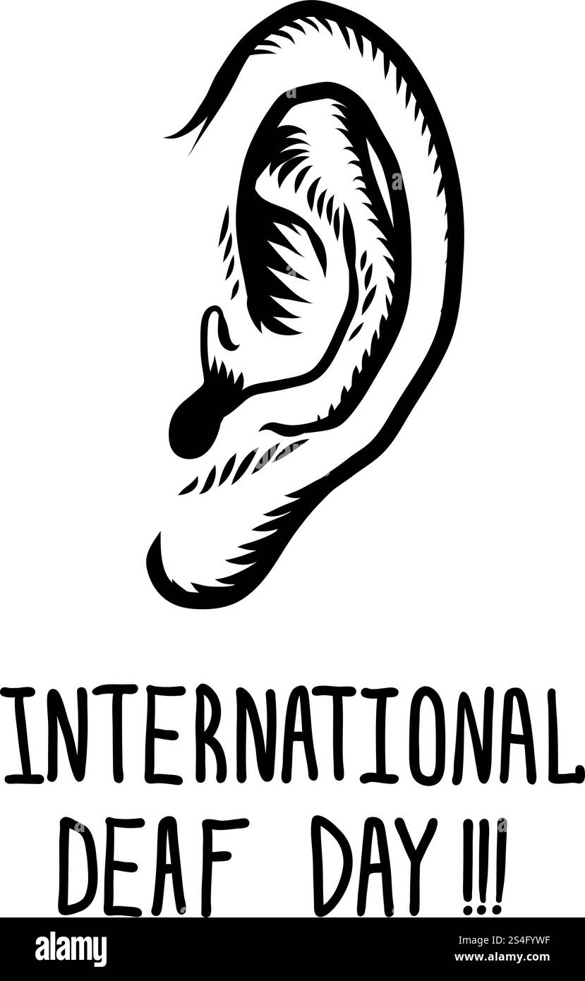 Informazioni generali sul concetto di giornata internazionale dei sordi. Illustrazione disegnata a mano del concetto vettoriale del giorno dei sordi internazionali per il web design. Lo sfondo del concetto di giornata internazionale dei sordi, stile disegnato a mano Illustrazione Vettoriale