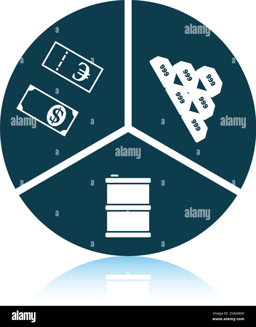 Olio, dollaro e oro concetto grafico icona. Ombra di design di riflessione. Illustrazione Vettoriale. Illustrazione Vettoriale