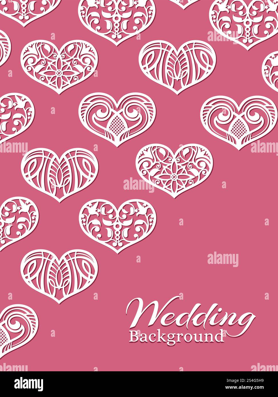 Cuori di pizzo bianco sul rosa - sfondo romantico per matrimoni. Illustrazione vettoriale. Cuori di pizzo bianco sul rosa - sfondo romantico per matrimoni Illustrazione Vettoriale