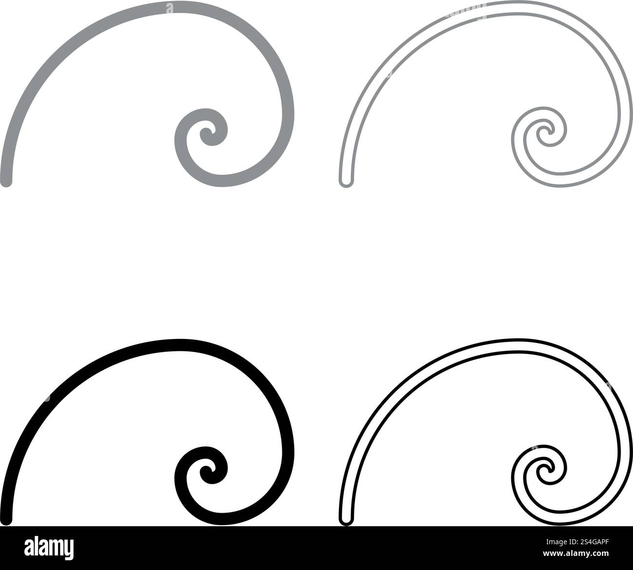 Spirale sezione dorata Golden ratio proporzione spirale di Fibonacci icon set nero colore grigio illustrazione vettoriale stile piatto semplice immagine Illustrazione Vettoriale