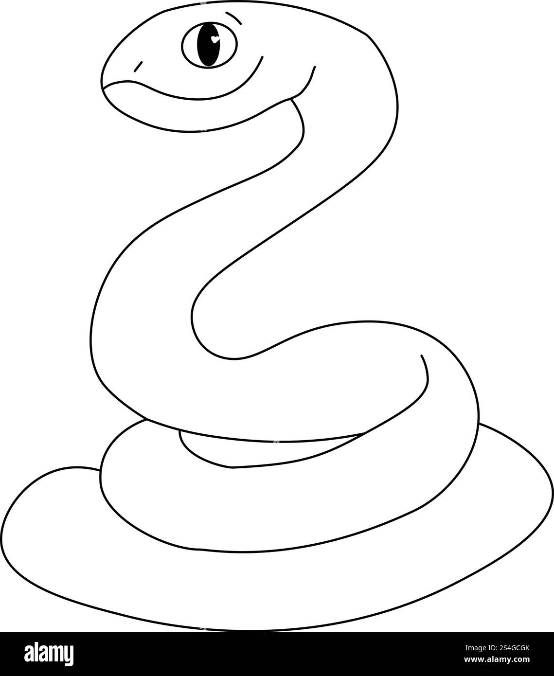 Un simpatico personaggio di serpente in stile cartoni animati con linee grafiche. Materiale della carta di Capodanno della Cina. illustrazione vettoriale del libro da colorare Illustrazione Vettoriale