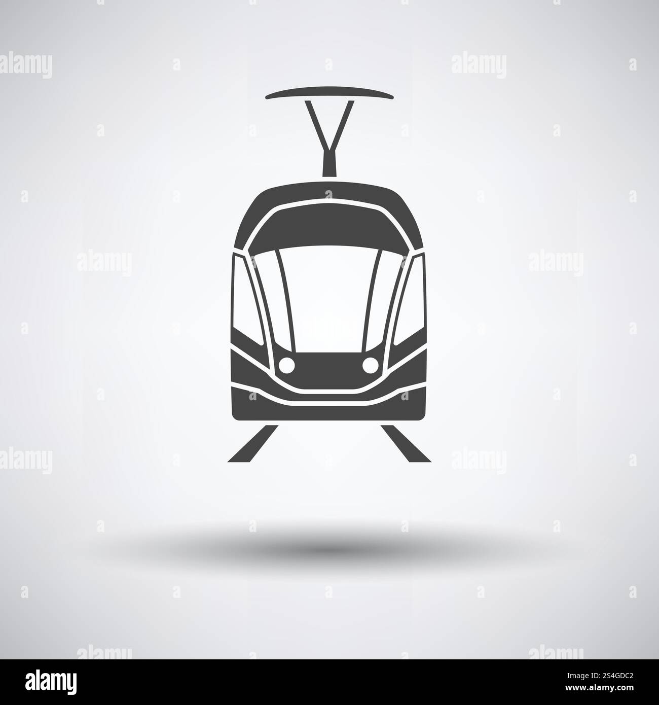 Icona del Tram vista anteriore su sfondo grigio, round ombra. Illustrazione Vettoriale. Illustrazione Vettoriale