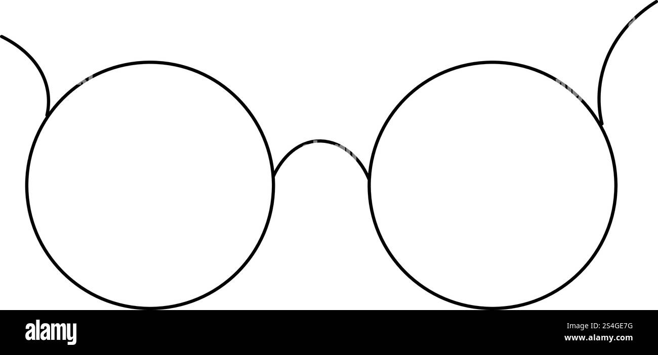 Occhiali uno stile grafico a linee nere, contorno occhiali da sole. Vista frontale dello schizzo lineare minimalista degli occhiali. Protezione degli occhi dal sole. Vect Illustrazione Vettoriale