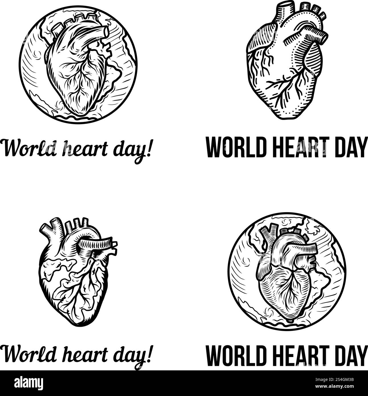 Set di banner Heart Day. Set disegnato a mano di banner vettoriali Heart Day per il web design. Set di banner Heart Day, disegnati a mano Illustrazione Vettoriale