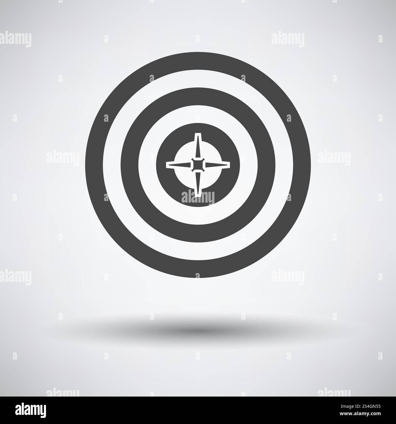 Target con Dart in Icona Centro su sfondo grigio, round ombra. Illustrazione Vettoriale. Illustrazione Vettoriale