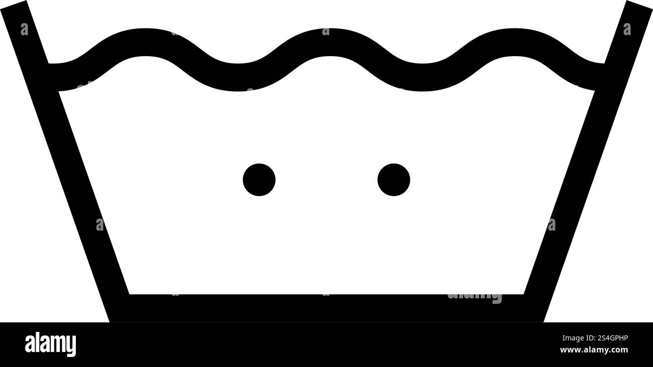 Lavare in acqua calda vestiti cura simboli concetto di lavaggio biancheria icona segno di colore nero illustrazione vettoriale stile piatto semplice immagine Illustrazione Vettoriale