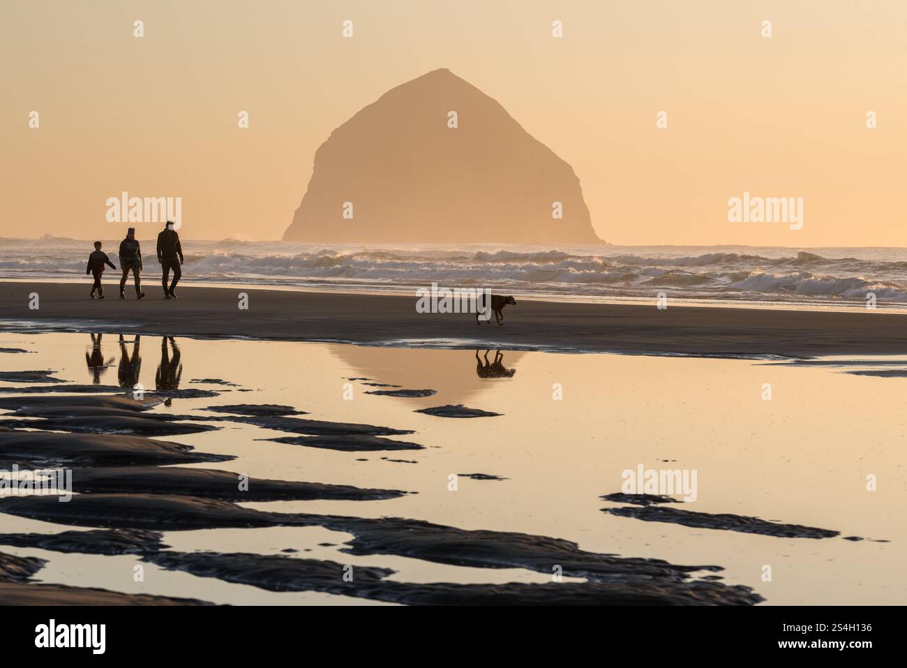 Passeggiate con la famiglia a McPhillips Beach, Oregon. Foto Stock