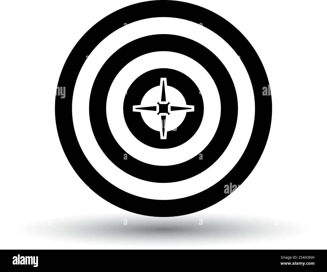 Target con Dart In Icona Centro. Nero su sfondo bianco con ombra. Illustrazione Vettoriale. Illustrazione Vettoriale