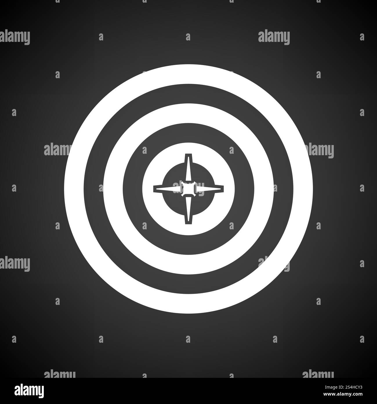 Target con Dart In Icona Centro. Bianco su sfondo nero. Illustrazione Vettoriale. Illustrazione Vettoriale
