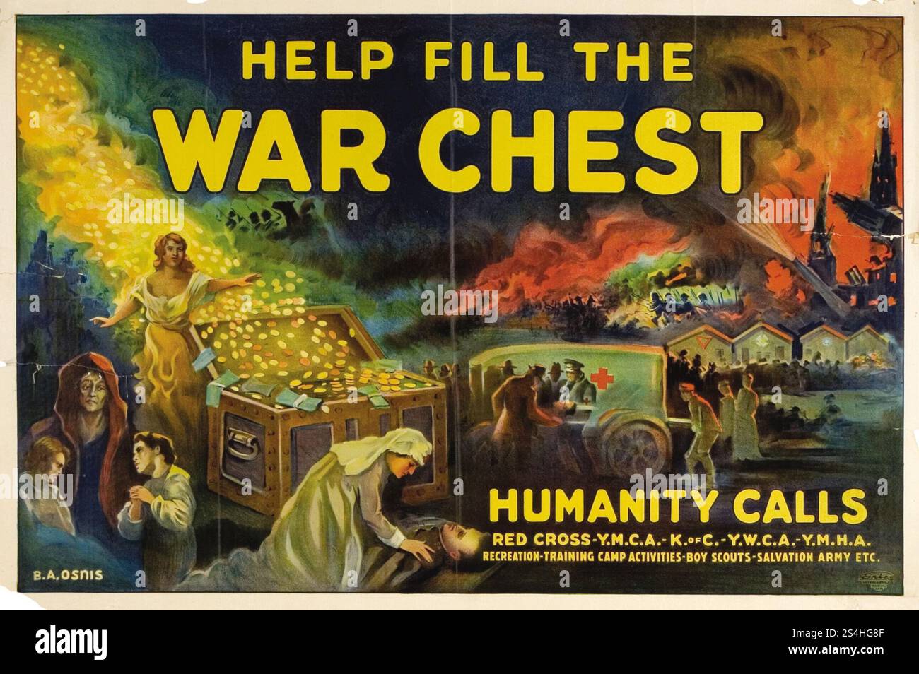 Help Fill the War Chest - illustrazione di Benedict A. Osmis - Humanit Calls - Croce Rossa, YMCA, YMHA, 1917 Foto Stock