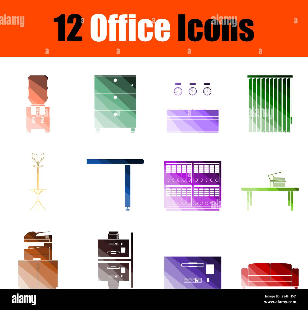 Icona Office Set. Schermo piatto a colori e design della scaletta. Illustrazione Vettoriale. Illustrazione Vettoriale