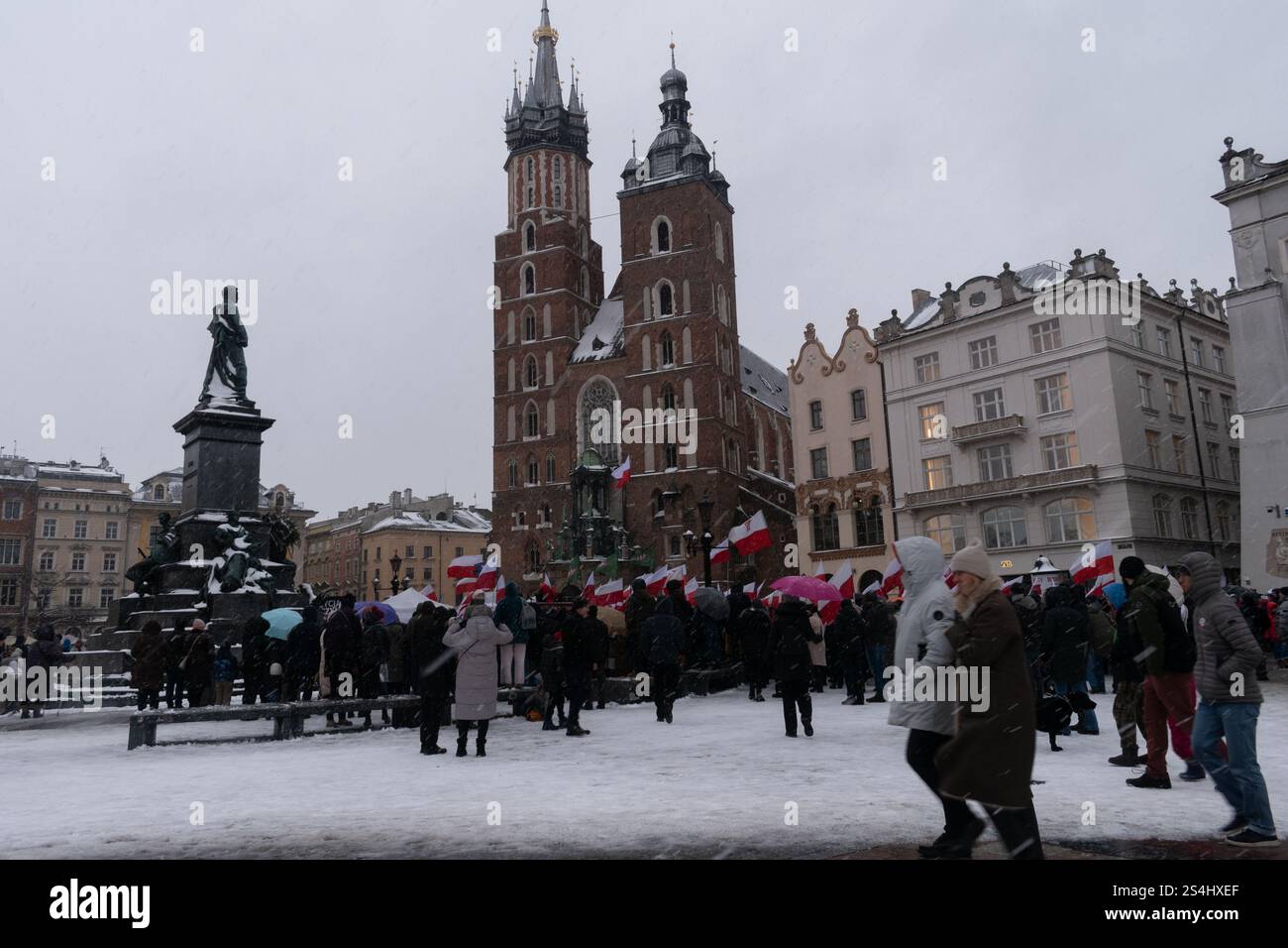 Manifestazione anti-aborto con manifestanti che tengono bandiere nazionali. Foto Stock