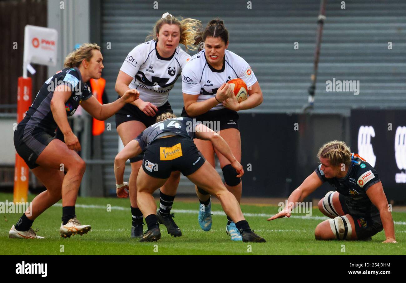 Exeter, Devon, Regno Unito. 12 gennaio 2025. PWR Professional Women's Rugby Exeter Chiefs contro Bristol Bears a Sandy Park, Exeter, Devon. Nella foto, Ilona Maher ha affrontato i Chiefs. Crediti: Nidpor/Alamy Live News Foto Stock