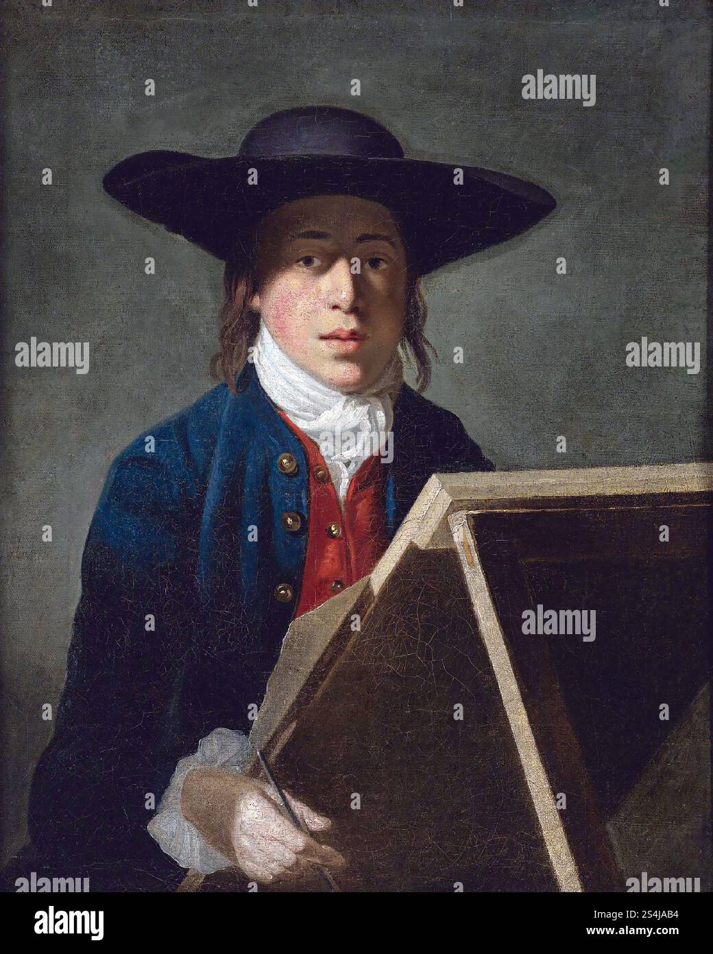 George Morland ad un cavalletto, George Morland ad un cavalletto di Henry Robert Morland, George Morland (1763 - 1804) pittore inglese Foto Stock