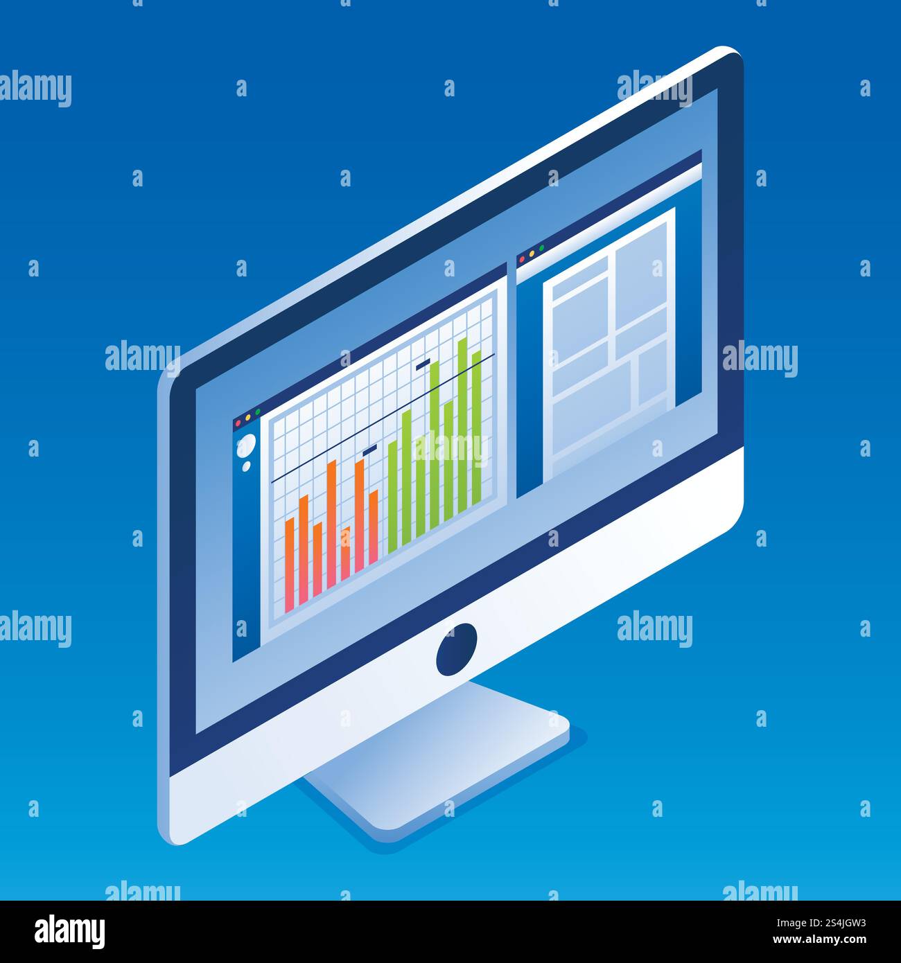 Icona monitor ufficio. Icona vettoriale isometrica del monitor per la progettazione Web isolata. Icona monitor ufficio, stile isometrico Illustrazione Vettoriale