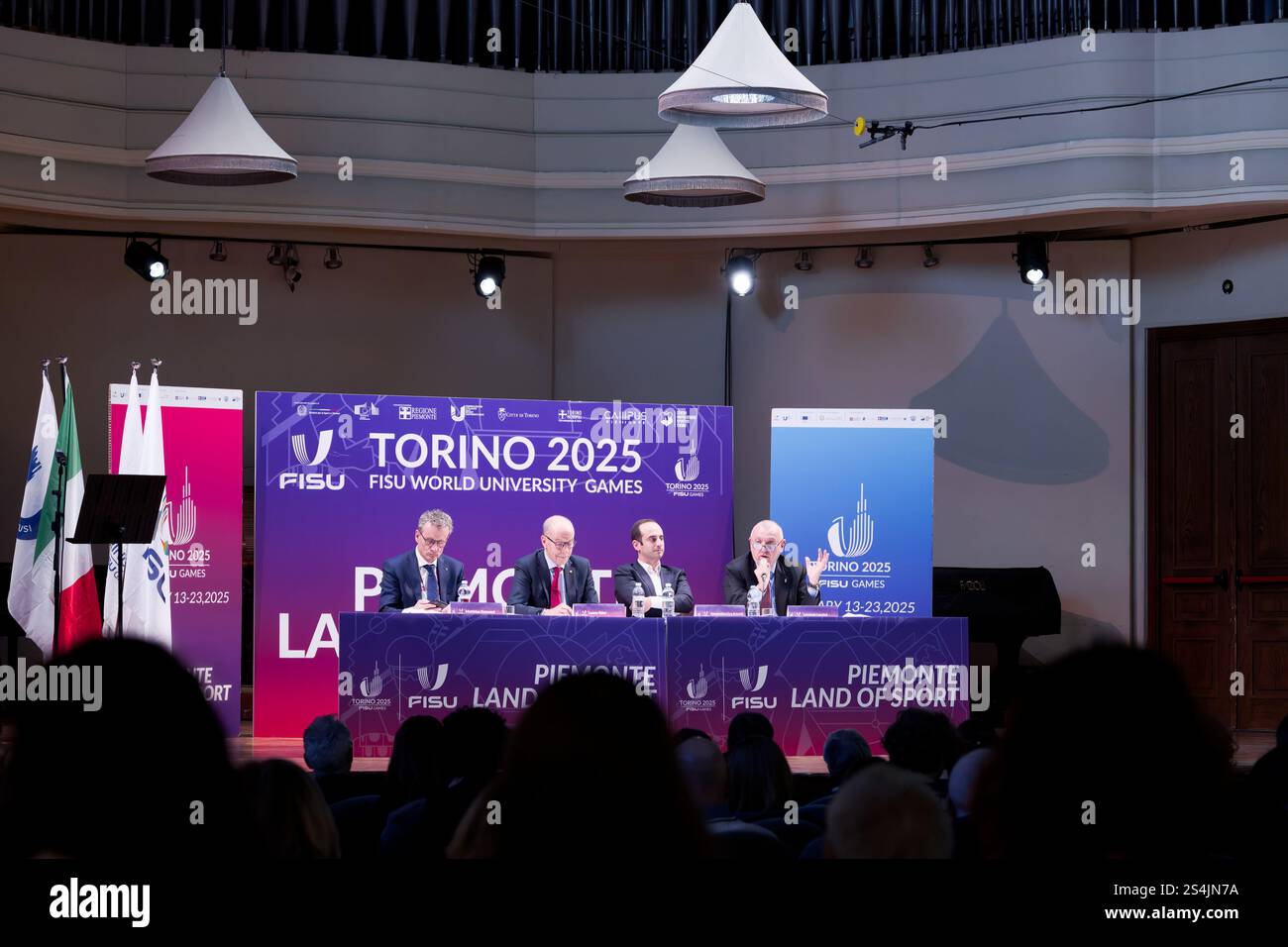 Torino, Italia. 12 gennaio 2025. Conferenza stampa inaugurale Torino 2025 FISU World University Games Winter. Credito: M.. Bariona/Alamy Live News Foto Stock