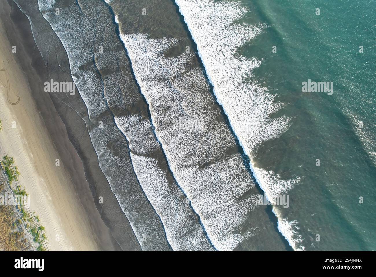 Vista aerea sullo sfondo della spiaggia tropicale con acqua verde Foto Stock