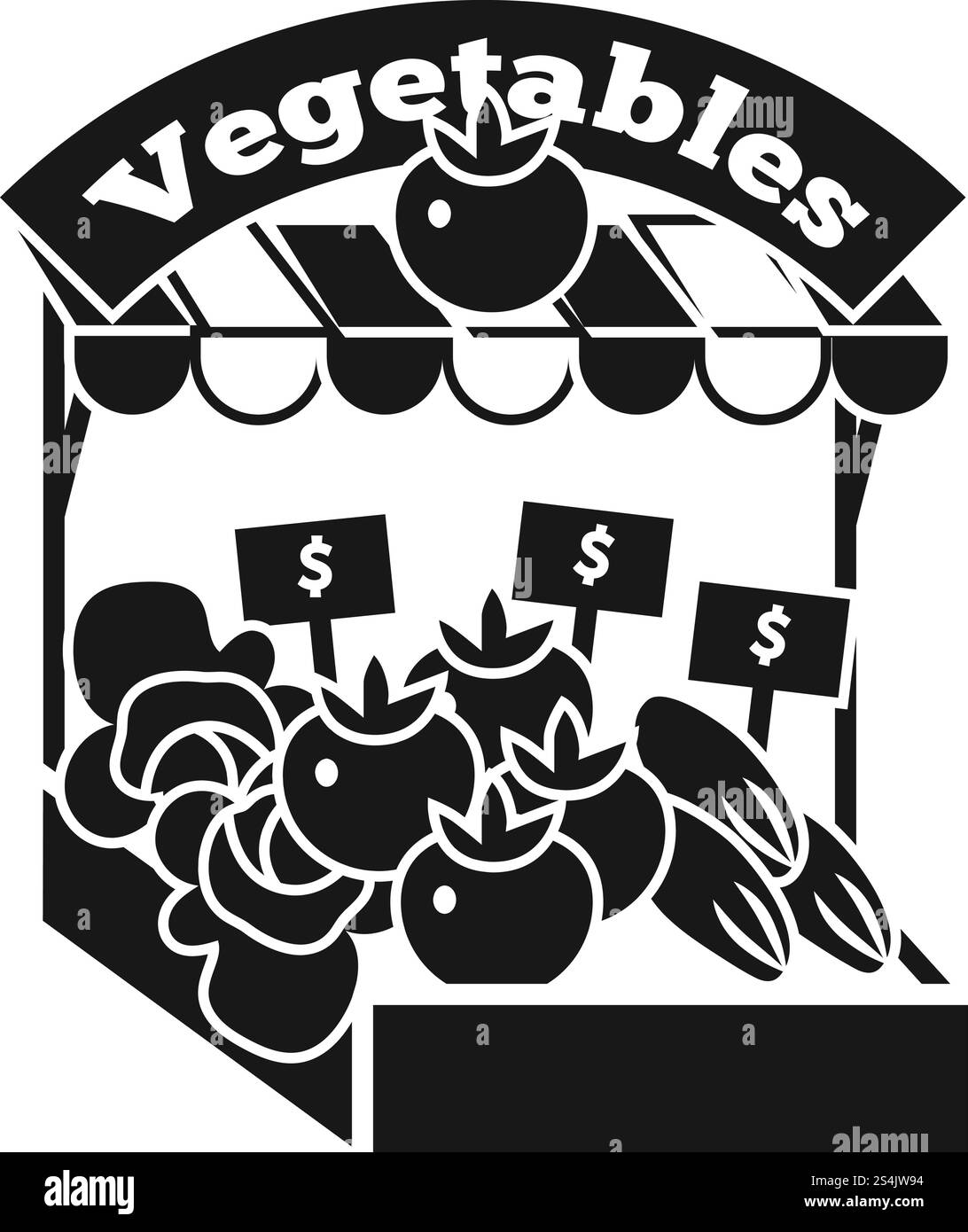 Icona chiosco di verdure. Semplice illustrazione dell'icona vettoriale del chiosco vegetale per il web design isolata su sfondo bianco. Icona chiosco di verdure, stile semplice Illustrazione Vettoriale