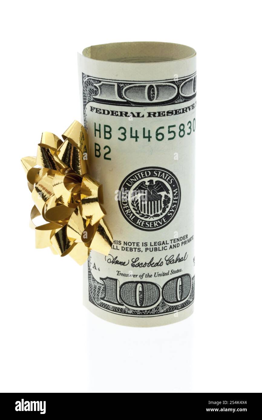 Banconote da un dollaro con nastro come regalo di denaro, Austria, Europa Foto Stock