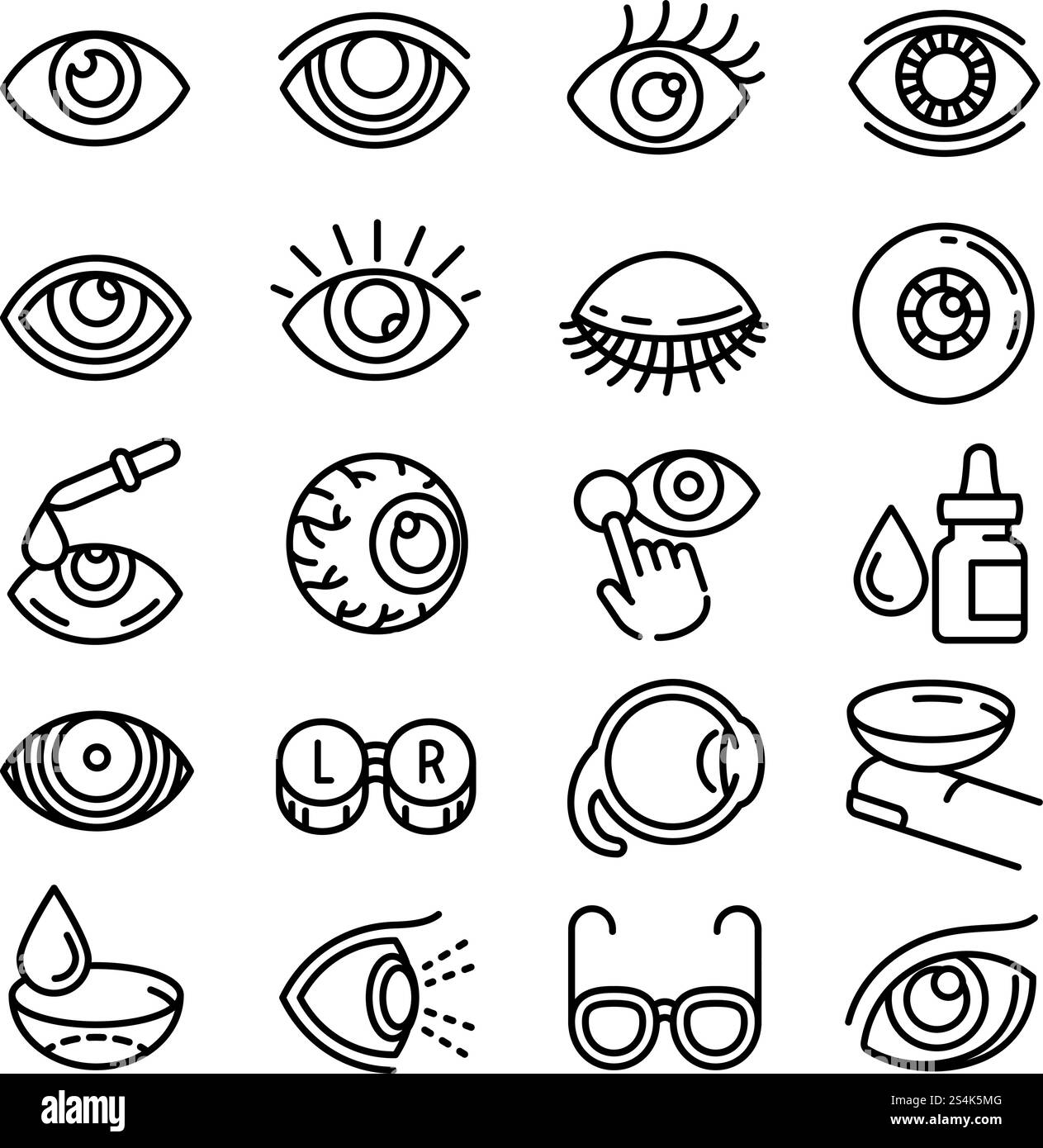 Set di icone del mirino. Contorno delle icone vettoriali del mirino per il web design isolato su sfondo bianco. Set di icone del mirino, stile del contorno Illustrazione Vettoriale