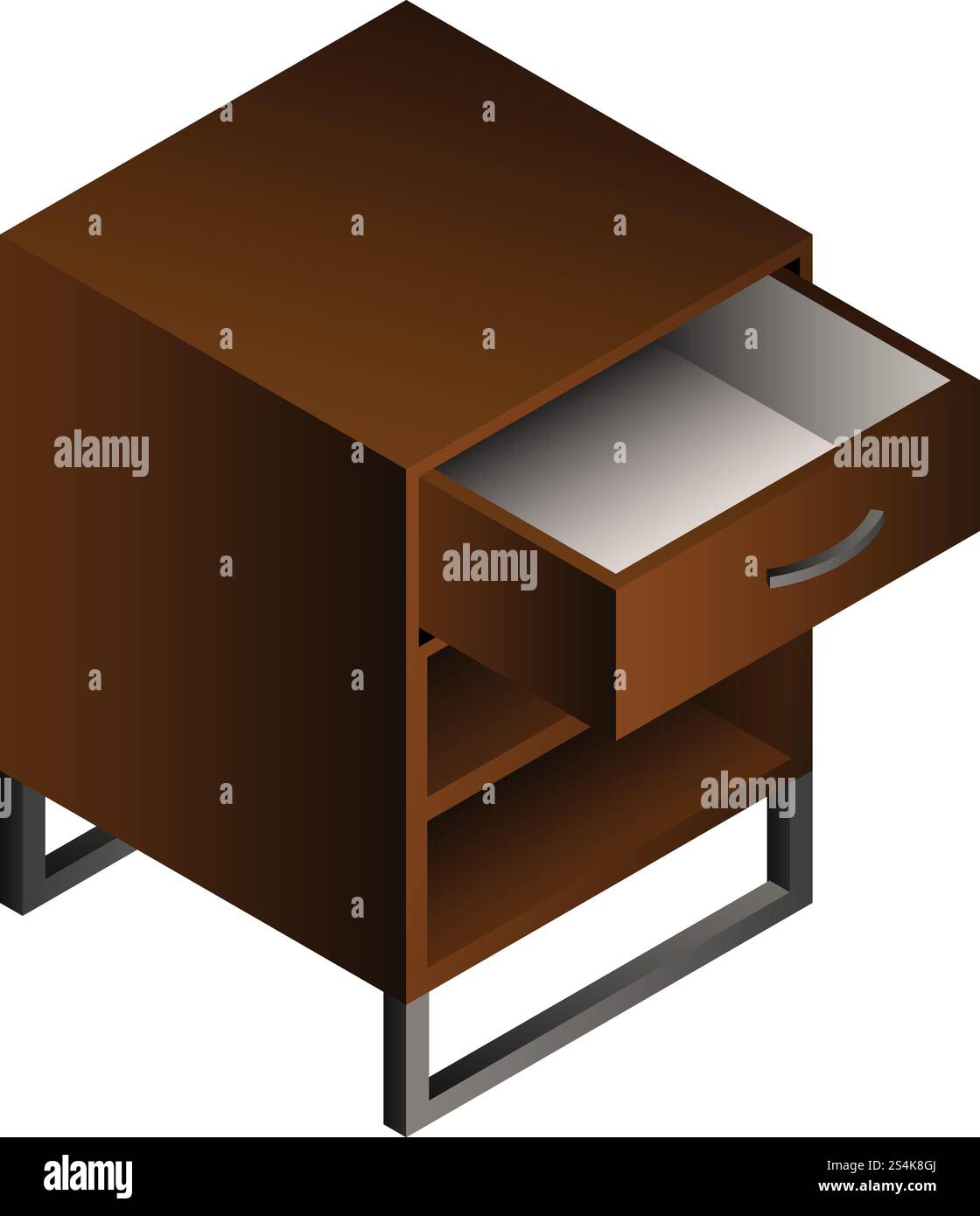Icona del comodino in legno. Icona vettoriale isometrica del comodino in legno per il design Web isolata su sfondo bianco. Icona del comodino in legno, stile isometrico Illustrazione Vettoriale