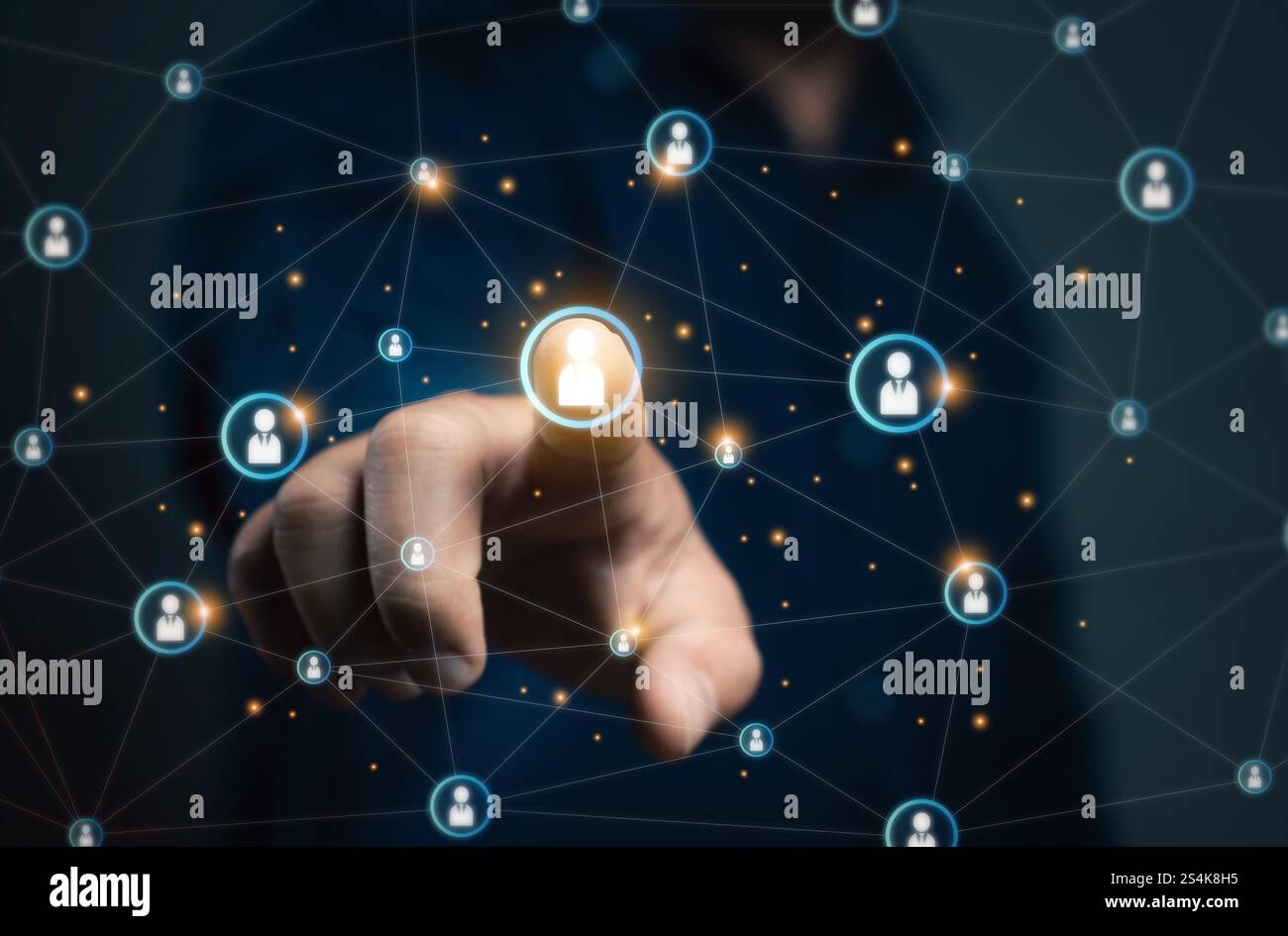 Segnale del pulsante a sfioramento dell'interfaccia social network Businessman. Concetto di risorse umane. Foto Stock