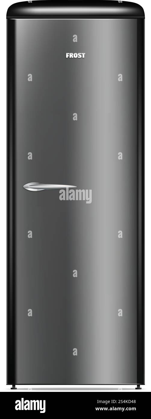 Icona nera del frigorifero domestico. Illustrazione realistica dell'icona nera del vettore del frigorifero domestico per il web design isolata su sfondo bianco. Icona nera del frigorifero domestico, stile realistico Illustrazione Vettoriale