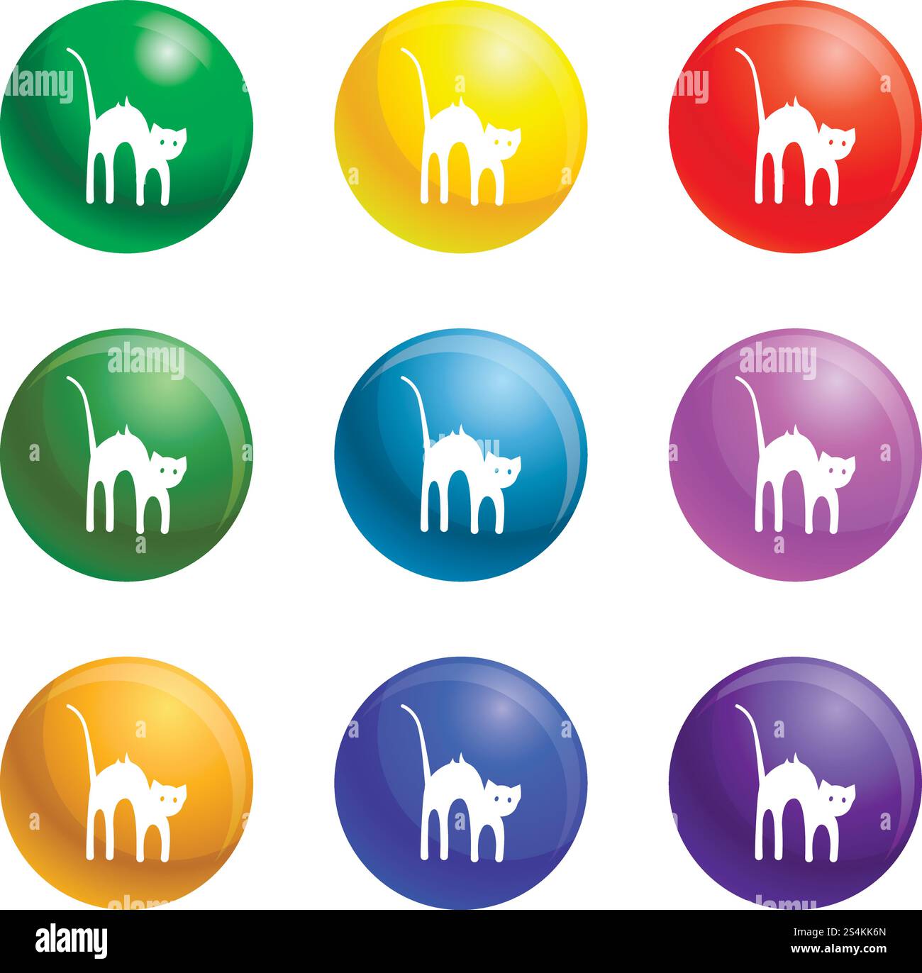Le icone spaventose del gatto vettoriale 9 colori sono isolate su sfondo bianco per qualsiasi disegno web . Le icone di gatto spaventoso impostano il vettore Illustrazione Vettoriale