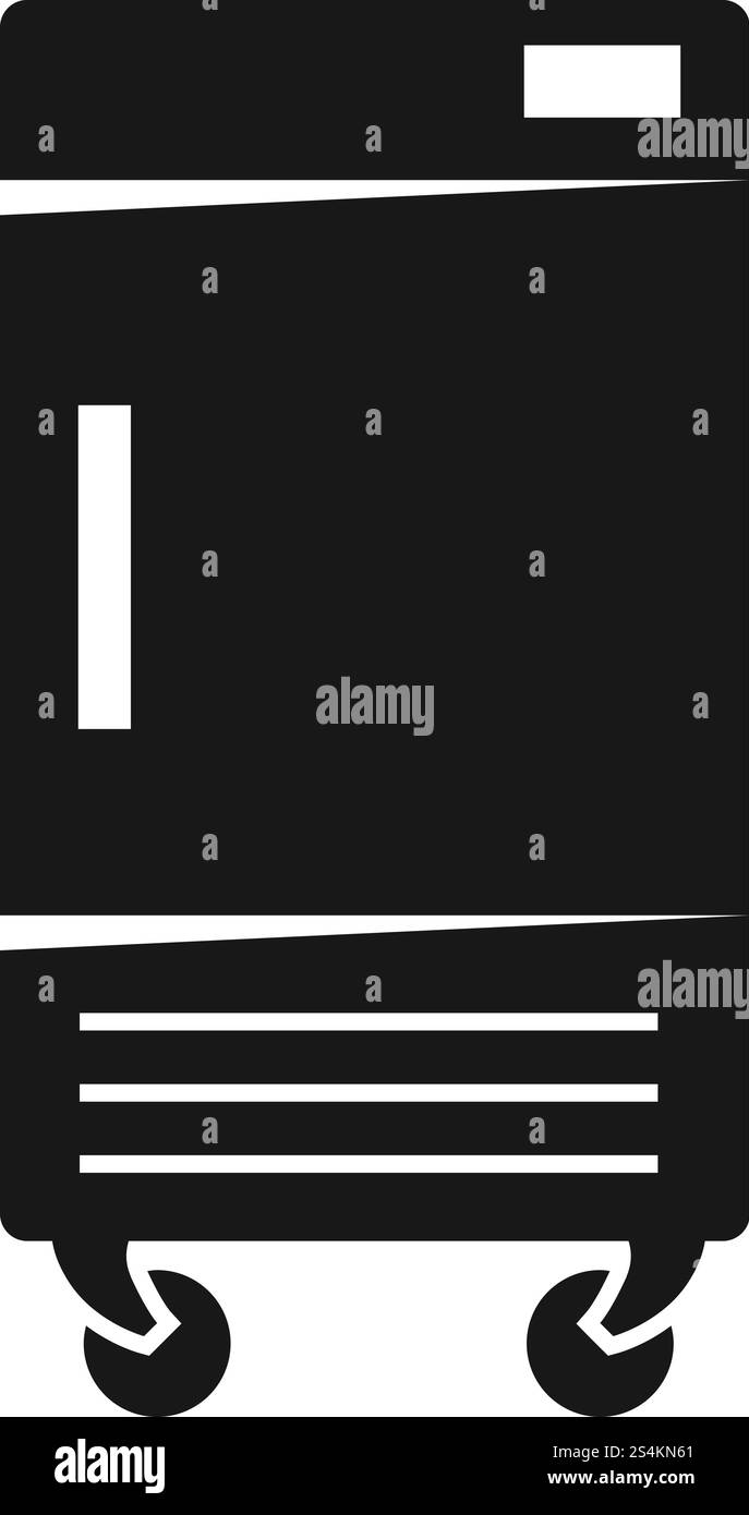 Icona congelatore su ruote. Semplice illustrazione dell'icona vettoriale del congelatore sulle ruote per la progettazione del nastro isolata su sfondo bianco. Icona freezer on Wheels, stile semplice Illustrazione Vettoriale
