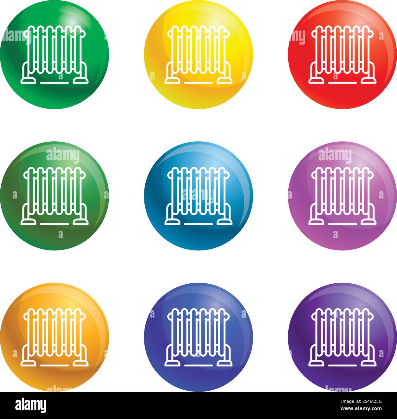 Le icone dei radiatori a casa calda vettoriale 9 colori sono isolate su sfondo bianco per qualsiasi disegno Web . Le icone del radiatore di riscaldamento domestico impostano il vettore Illustrazione Vettoriale