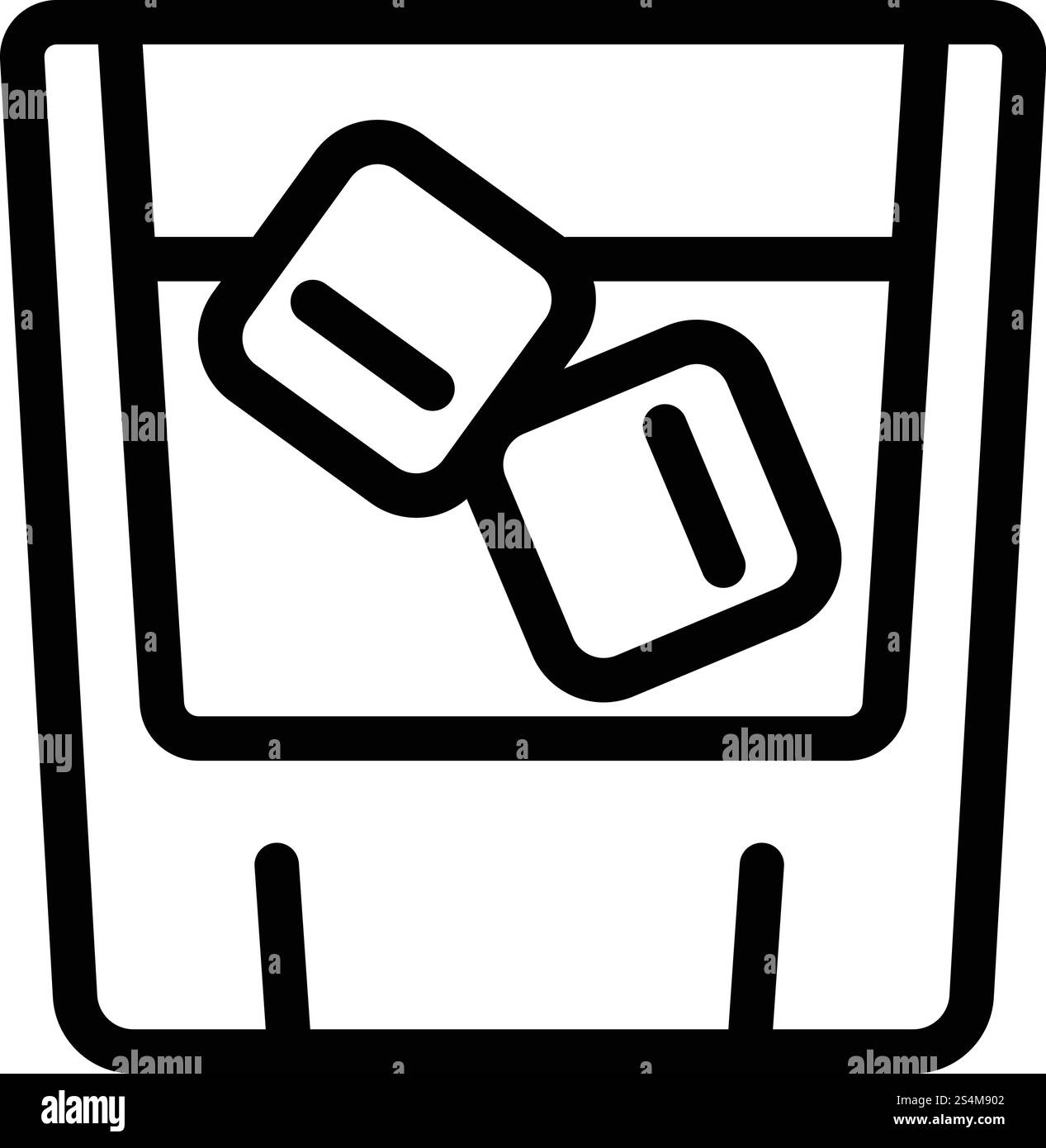 Icona di bicchiere di ghiaccio a cubetti di whisky. Contorno dell'icona vettoriale in vetro a cubetti di ghiaccio per il design Web isolato su sfondo bianco. Icona di vetro a cubetti di ghiaccio e whisky, stile del contorno Illustrazione Vettoriale
