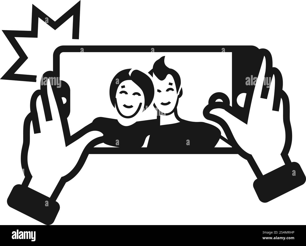 Foto orizzontale dall'icona del telefono. Semplice illustrazione della foto orizzontale tramite l'icona vettoriale del telefono per il web design isolata su sfondo bianco. Foto orizzontale tramite icona telefono, stile semplice Illustrazione Vettoriale