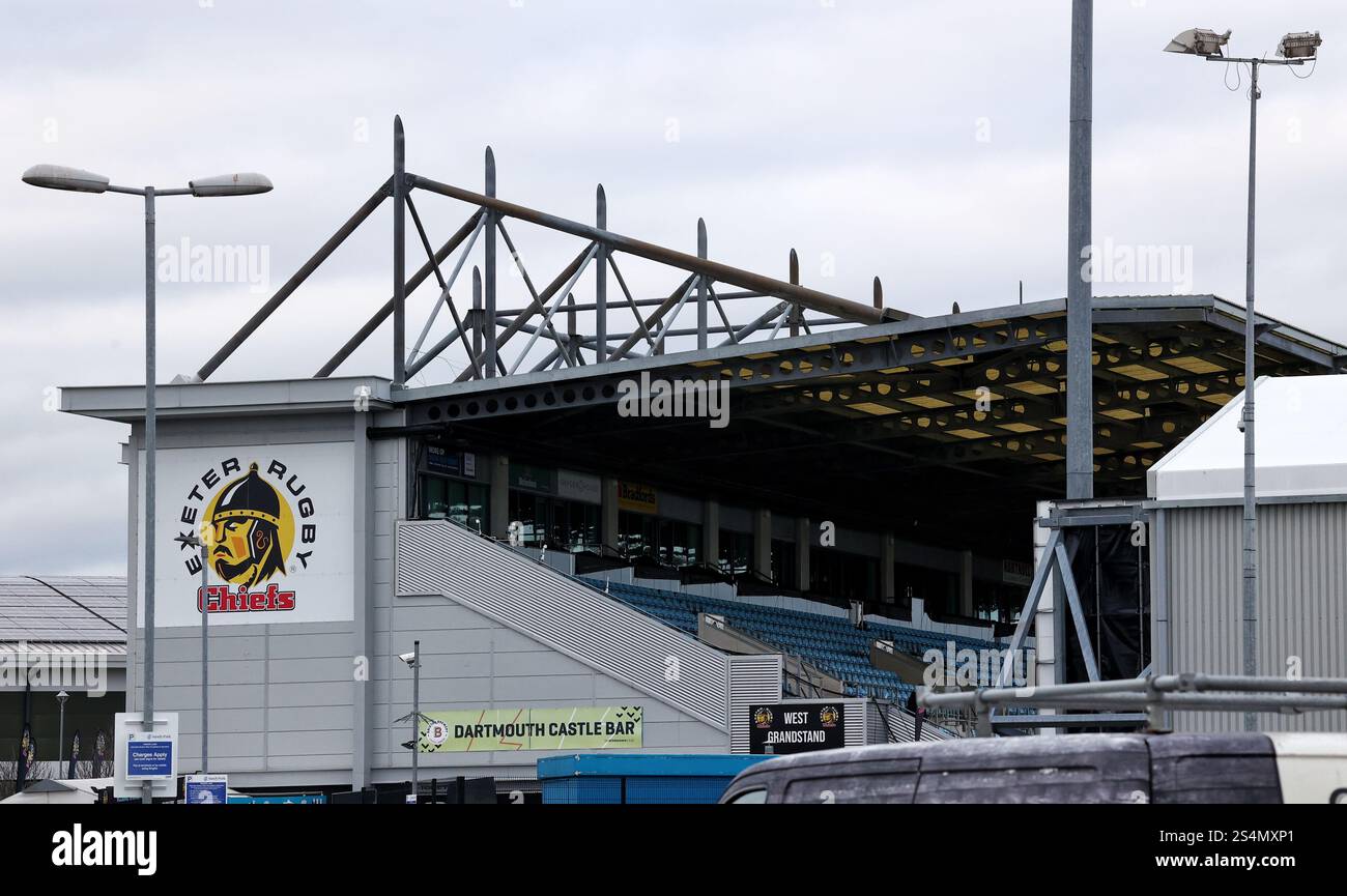 Exeter, Devon, Regno Unito. 12 gennaio 2025. Sede della squadra di rugby degli Exeter Chiefs, Sandy Park. Crediti: Nidpor/Alamy Live News Foto Stock